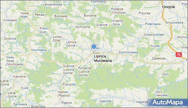 mapa Lipnica Murowana, Lipnica Murowana na mapie Targeo